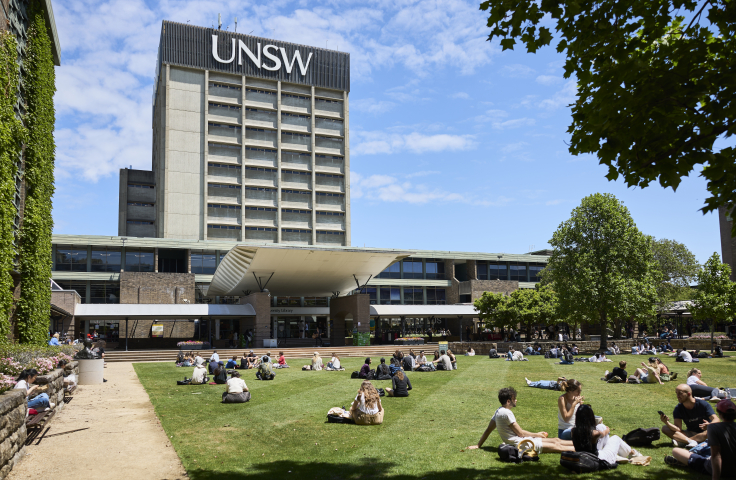 Students sitting on the Library Lawn at UNSW